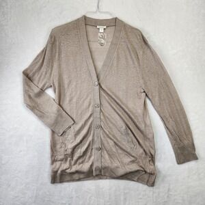 Garnet Hill Linen V Neck Button Front Long Sleeve Cardigan Sweater Women L Beige